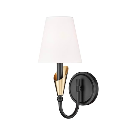 Z-Lite Claudelle 1-Light Wall Sconce, 5.75 in W x 14 in H, Matte Black + Modern Gold 4014-1S-MB-MGLD