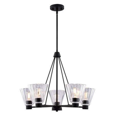 Vaxcel Dalton 5-Light Matte Black Chandelier, Clear Glass Shade, Pendant Fixture H0309