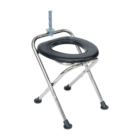 Flash Furniture HERCULES Folding Trvl Toilet w/Toilet Tissue Holder, Stainless Steel Frme w/Non-Slip Rubber Ft, BLK DC-HY6118S-SLVBLK-GG