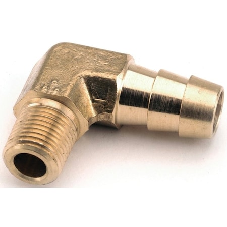 Anderson Metals 129E Series Hose Elbow, 3/8 in, Barb, 1/4 in, MPT, Brass 757020-0604