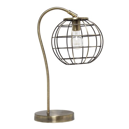 Homeroots 20" Antiqued Brass Metal Novelty Table Lamp With Antiqued Brass Globe Shade 642997