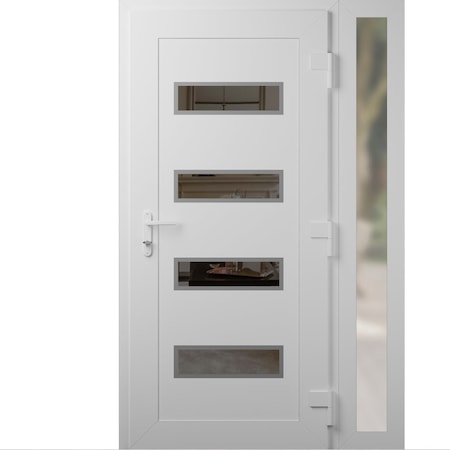 Vdomdoors Front Exterior Prehung Metal-Plastic Door, Manux 8113 White Silk, Side Sidelite Transom, Office Com MANUX8113EXD-WS-W36+12xH80-LH