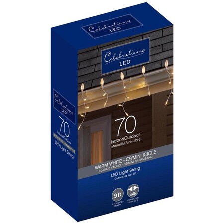 Celebrations Blue LED C9 Warm White 70 ct Icicle Christmas Lights 9 ft. 13001-71