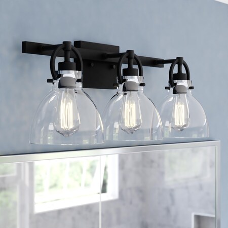Vaxcel Ogden 3 Light Contemporary Black Bathroom Vanity Fixture Clear Glass W0418