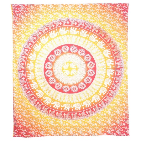 Homeroots 92" X 84" Mustard Red And White Mandala Cotton Hanging Tapestry 397404