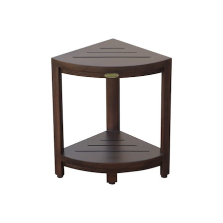 Homeroots Compact Triangular Teak Shower Outdoor Bench With Shelf In Brown Finish 376677