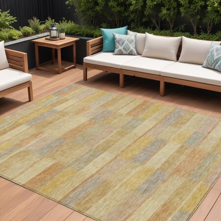 Homeroots 10' X 14' Wheat Beige And Gold Striped Washable Indoor Outdoor Area Rug 615487