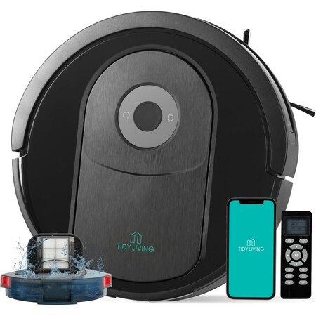 Simple Deluxe Robot Vacuum and Mop Combo, 4000pa Automatic Vacuum Cleaner Robot with Watertank and Dustbin, Self- HI16VACUROBOTB01