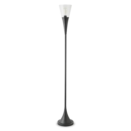 Homeroots 71" Black Torchiere Floor Lamp With Clear Seeded Glass Cone Shade 523337