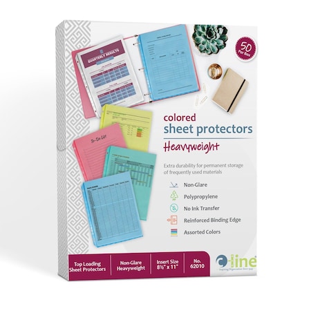 C-Line Products 8-1/2" x 11" Assorted Non Glare Colored Heavyweight Poly Sheet Protectors, 50/BX 62010