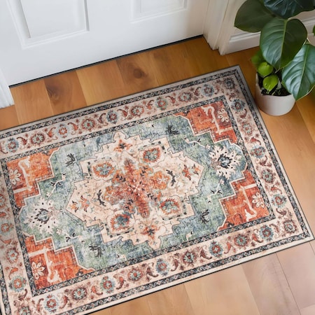 World Rug Gallery Transitional Medallion Washable Non Slip Area Rug 2 ft x 4 ft Multi WR78MULTI2X4