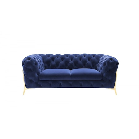 Homeroots 74in Blue And Gold Velvet Loveseat 480899