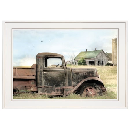 Homeroots Vintage Farm Trucks I 1 White Framed Print Wall Art 405012