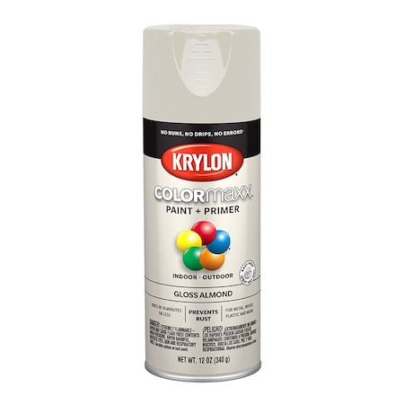 Krylon 12 Oz K05500007 Almond COLORmaxx Paint & Primer Spray Paint, Gloss CB-4 DT