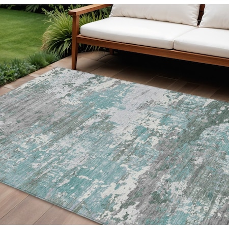 Homeroots 8' X 10' Blue And Teal Blue Abstract Washable Indoor Outdoor Area Rug 610441