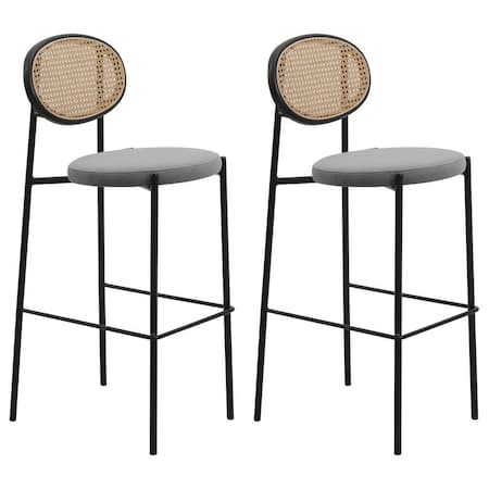 Leisuremod Euston Modern Wicker Bar Stool With Black Steel Frame, Grey, 2PK EC29GR2