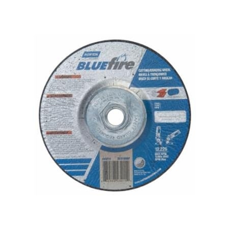 Norton Co Bluefire Type 27 Depressed Center Wheel, 5 in x 1/8 x 5/8-11, 24 Grit, Zirconia Alumina, 10PK 547-66252843215