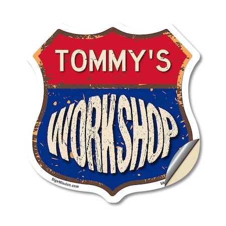 Signmission Tommy's Workshop, 18 Inch X 18 Inch, Vinyl Decal SHI-D-18-489-TOMMY