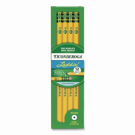 Dixon Ticonderoga Laddie Woodcase Pencil with Microban, HB No 2, Black Lead, Yellow Barrel, 12PK 133040002