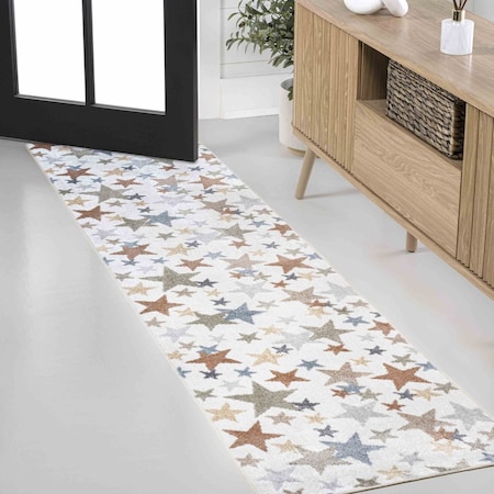 Jonathan Y Star Gazer Geometric Machine-Washable Ivory/Blue/Orange 2 ft. x 8 ft. Runner Rug KDW100A-28