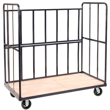 Global Industrial 3 Sided Steel Truck, 2 Shelves, 1200 lb. Capacity, 60"L x 30"W x 61"H 585294