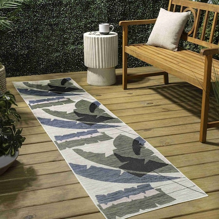 Jonathan Y Shelby Coastal Vintage Abstract Palm Leaf Navy/Cream 2 ft. x 8 ft. Indoor/Outdoor Runner Rug TSN403A-28