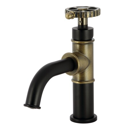 Kingston Brass One-Handle Single-Hole Bathroom Faucet with Push Pop-Up Drain, Matte Black/Antique Brass KS2823CG