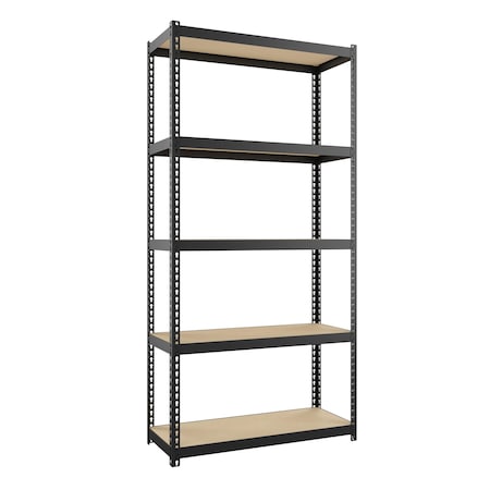 Space Solutions 1000 Riveted Steel Shelving 5-Shelf Unit, 12D x 30W x 60H, Black 22541