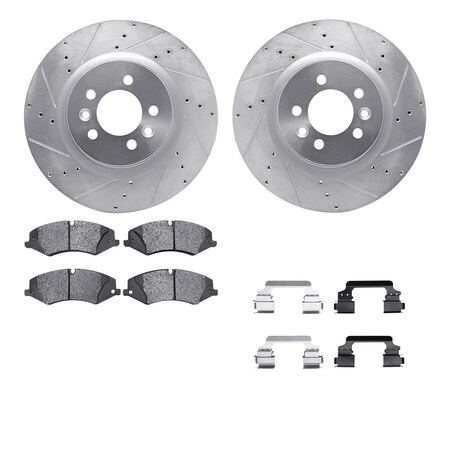 Dynamic Friction Co DFC Rotors-Drilled & Slotted-Silver w/ EURO 5000 Ceramic Brake Pads Incl Hdw 7612-11009