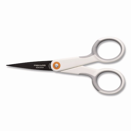 Fiskars SoftGrip Nonstick Scissors, 5in Long, Straight White/Gray Handle 1069763