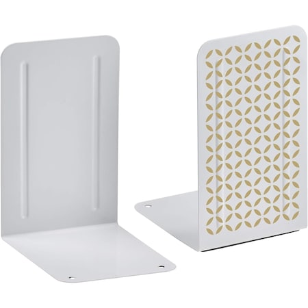 Acrimet Steel Metal Bookends for Shelves, Heavy Duty, for Large books, (White with Gold), 2PK 297.1