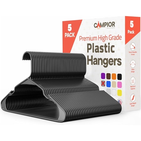 Campior Gray Plastic Hangers, Heavy-Duty Plastic Hangers Slim and Space-Saving Hangers, 5PK CMPPLH5GY