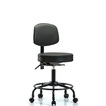 Blue Ridge Ergonomics Vinyl Stool, Back, Desk, Round Tube Base, Casters, Carbon BR-VDHST-RT-T0-RC-8823