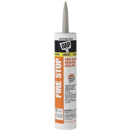 Dap Fire Stop Silicone Sealant, Limestone Gray, 40 to 110 deg F, 10.1 oz Cartridge 18806