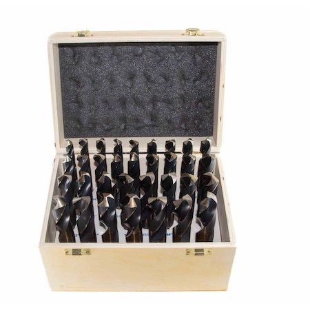 Drill America 33 Piece HSS Black & Gold Drill Bit Set with Reduced 1/2" 3-Flat Shank, 1/2" - 1", Wood Case KFD833SD-WOOD