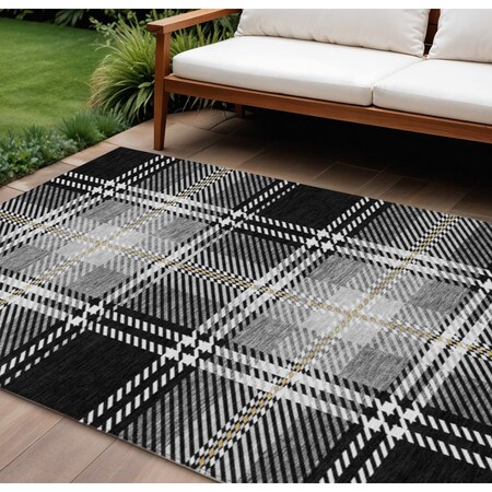 Homeroots 8' X 10' Black Gold And Gray Plaid Washable Indoor Outdoor Area Rug 596312