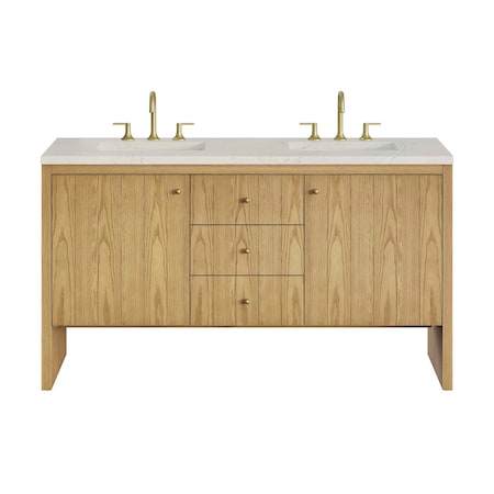 James Martin Vanities Hudson 60" Dbl Vanity, Light Natural Oak, w/ 3 CM Siberian Silestone Top w/FreePower Wireless Charger 435-V60D-LNO-FSFR