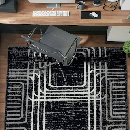 World Rug Gallery Bohemian Lines Area Rug 4 ft x 6 ft Black WR104BLACK4X6