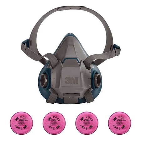3M Half Mask Respirator Kit: Includes 4 Disc Filters, Nuisance Organic Vapor, P100, 6000 Series, Size L 6AP71-4JG29