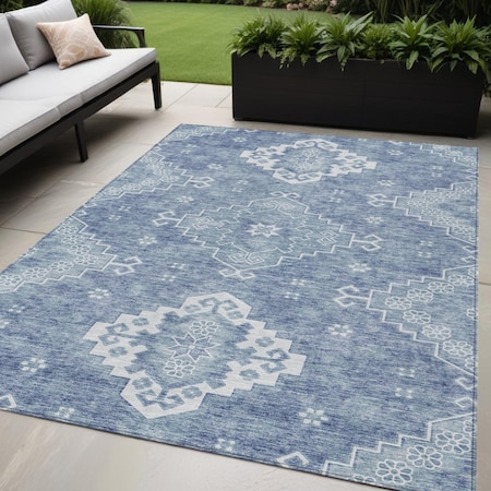 Homeroots 5' X 8' Navy Blue And Denim Blue Medallion Washable Indoor Outdoor Area Rug 589033