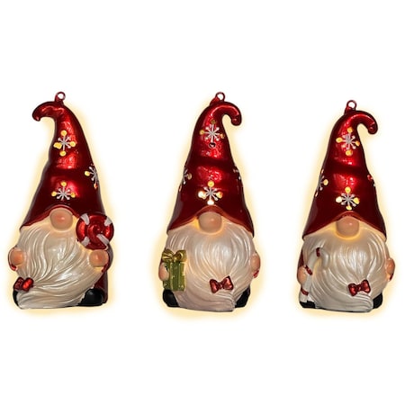 Homeroots Set of Three Red and White Santa Gnome LED Light Up Christmas Ornaments, 3PK 552183