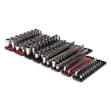 Tekton 1/4, 3/8, 1/2 Inch Drive 6-Point Socket Set with Rails and Trays 214-Piece SHD99202