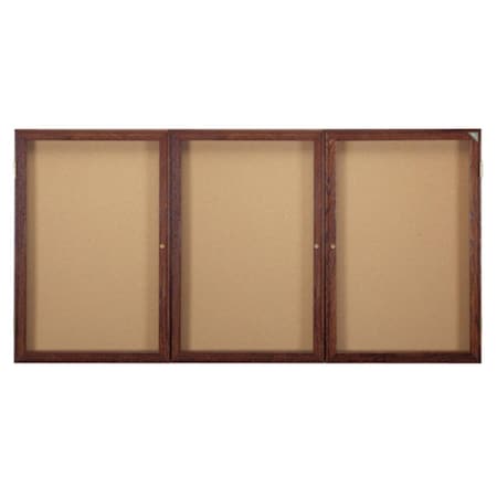 Roomfactory 48 in. x 96 in. 3Door Wood Frame Walnut Finish Enclosed Tackboard Natural Cork RO723544
