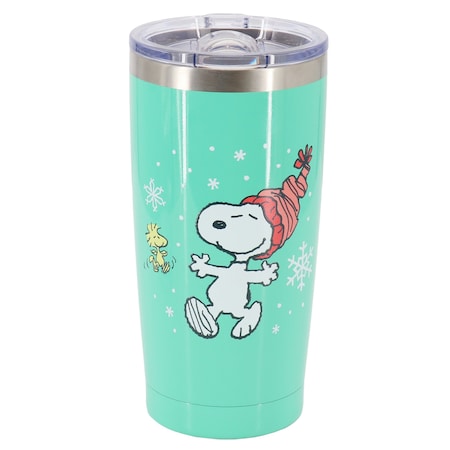 Peanuts Snoopy and Woodstock Joy 20 Oz Stainless Steel Travel Tumbler with Clear Lid in Mint Green 137335.01