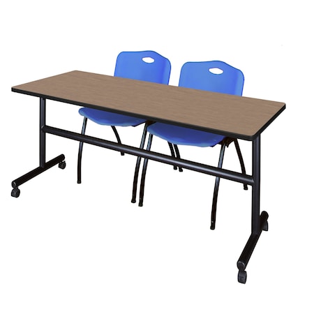Regency Kobe Flip-Top Training Nesting Table W/ 2 M Stack Chairs, 72 in W, 24 in L, Noble Oak MKFT7224NO47BE