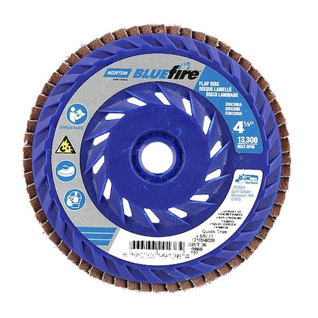 Norton Abrasives Flap Disc, 4 1/2 In x 36 Grit, 5/8-11 66623399136