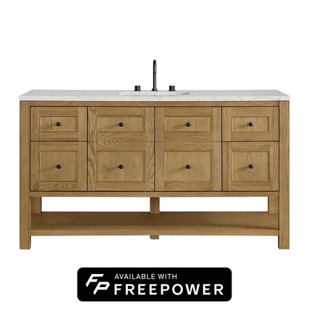 James Martin Vanities Breckenridge 60 in. Single Vanity, Light Natural Oak, w/ 3 CM Eternal Jasmine Pearl Silestone Top 330-V60S-LNO-FEJP