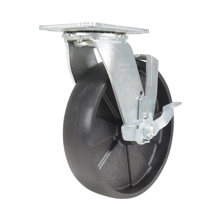 Vestil Glass Filled Nylon Swivel With Brake Caster 8 In. Diameter x 2 In. Width 1250 lb Black CST-VE-8X2GFN-SWB