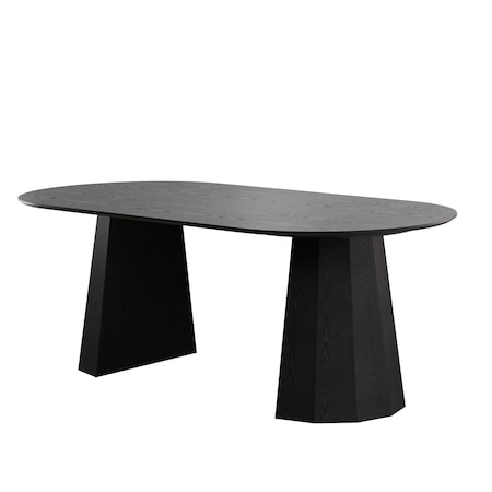 Homeroots 79" Black Wood Double Pedestal Base Oval Dining Table 720663