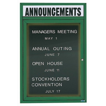 Aarco Illuminated Enclosed Letter Board Directory w/ Powder Coated Green Al Frame and Header, 36''Hx24''W ADC3624HIG